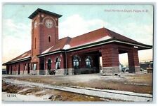 1908 Great Northern Depot Locomotive Terminal Clock Fargo North Dakota Postcard picture