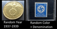 Nazi 5 Reichspfennig Coin and Swastika Stamp Set Third Reich WW2 Germany Lot picture