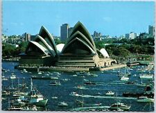 VINTAGE CONTINENTAL SIZED POSTCARD THE SYDNEY OPEARE HOUSE & HARBOR ASUTRALIA picture