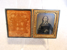 1850's AMBROTYPE   1/6 Plate Pretty Girl  BEAUTIFUL SOLID CASE GILDED JEWELRY picture