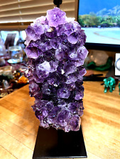 Amethyst Crystal Gemstone Geode with Custom Metal Stand Attached Specimen 004 picture