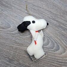 Vintage Christmas ornament Snoopy felt fabric w paper clip skates picture
