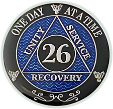 AA 26 Year Coin Blue, Silver Color Plated Medallion, Alcoholics Anonymous Coin picture