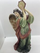 O’Well Porcelain Winged Angel W/ Tambourine Hand Painted 11” Praise Joyful Noise picture