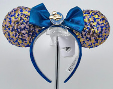 DISNEY PARKS 2021 ANNUAL PASSHOLDER BLUE SEQUINED MINNIE MOUSE BOW EARS NEW picture
