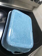 VERY RARE EARLY BLUE SPECKLED SWIRL BAKING PAN GRANITEWARE ENAMELWARE ANTIQUE picture