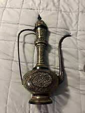 Antique Ottoman Empire Hand Forged Metal Water Pitcher 24” Tall Estate Find picture