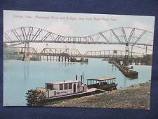1910s Clinton Iowa Mississippi River Bridges Boats Steamer Red Wing Postcard picture