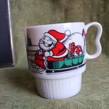 Vintage Christmas Japan Santa Stacking Mug Reindeer Red Green White picture