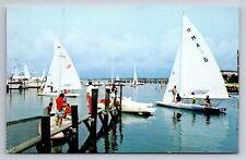 Marina On The New Jersey Shore Sailboats Vintage Unposted Postcard picture