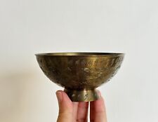 Vintage Small Pedestal Round Brass Etched Trinket Candy Bowl Decor Made in India picture