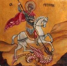 Vintage hand painted tempera/wood icon Saint George picture