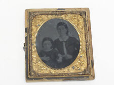 ANTIQUE 1850's 1/6 plate DAGUERREOTYPE FRAME PHOTO OF MOTHER & DAUGHTER picture