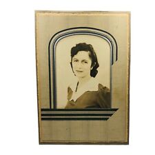 VTG 20s Metallic Deco Tri-Fold Cabinet Card Photo Portrait Woman Lady WWII Era picture