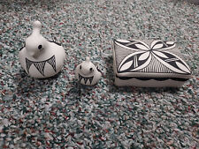 Vintage Signed Native American S Chino Acoma Pottery Quail and Box Set picture