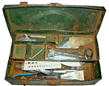 Old Vintage Metal Toolbox w/ Vintage Tools Inc Wrenches, Screwdrivers, Etc picture