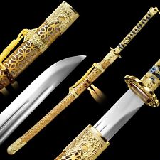 Handmade Gold Katana T10 Steel Full-tang Curved Sharp Japanese Samurai Sword picture