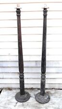 PAIR ANTIQUE WOODEN FLOOR STANDING 4' TALL CANDLE HOLDERS picture