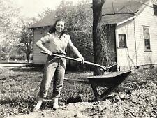 Q7 Photo American Farm Woman Shoveling Wheelbarrow picture