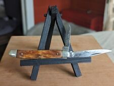 Vintage SABRE Japan 2-Blade Jigged Derlin Peanut Jack Folding Pocket Knife Pocks picture