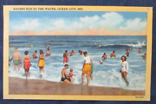 1948 Ocean City Maryland Beach & Bathers Greeting Postcard & Cancel picture