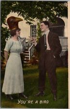 Vintage 1910s Romance Greetings Postcard Girl with Chicken Head 