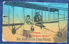 1914 West Gouldsboro Maine Airplane Romance Greeting Postcard & Cancel picture