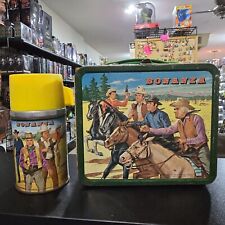 Vintage 1963 Bonanza Metal Lunchbox & Yellow Top Thermos Green Band Complete picture