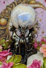 Stunning Moonstone Crystal Sphere 7.1cm 382g & Egyptian Cat Stand picture