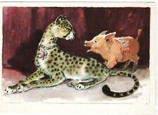 1979 Cheetah Kai & Pig Vanya Animals Fairy ART Hamburger RUSSIAN POSTCARD Old picture