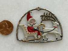 Vintage Kuhn Zinn Pewter  Christmas Tree Ornament Germany Santa Claus Reindeer picture