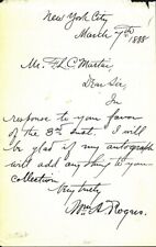 WILLIAM A. ROGERS Autograph Letter Signed - 1888 picture