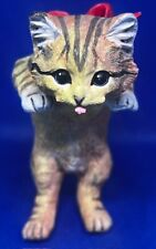 Vintage Pouncing Cat Kitten Christmas Red Bow Ribbon Figurine picture