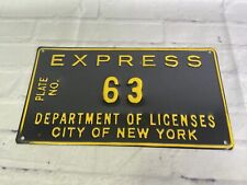Vintage New York Licensed 63 Express License Plate Black Yellow Dept of Licenses picture