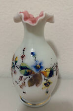 Antique Victorian Bohemian Cased Custard Hand Painted Enamel Art Glass Vase UV picture