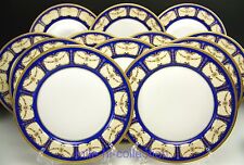 BEAUTIFUL LIMOGES BLUE ROSES GOLD ENCRUSTED DINNER PLATES SET OF 12 picture