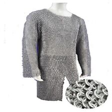 Chain mail 10 MM Flat Riveted Hauberk Full Sleeve Shirt X LARGE Size Medieval picture