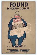 c1910's Policeman Taking Care Baby Three Twins Crying Posted Antique Postcard picture
