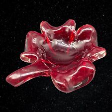 Murano Glass Ruby Red Leaf Shaped Bullicante Bubble Thick Trinket Dish 2”T 7”W picture