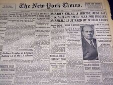1948 MARCH 11 NEW YORK TIMES - MASARYK KILLED, A SUICIDE - NT 3381 picture