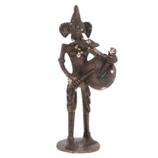 Handmade Antique Finish Brass Tribal Lord Ganesha with Drum Figurine Statue picture