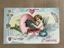 Postcard Easter Cherub Angel Child Egg Harp Heart Vintage 1908 PC picture