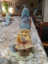 Vintage Mid Century Modern Wax  Garden Gnome Candle Reading Book Unused NOS picture
