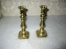 PAIR 19TH CENTURY BEEHIVE PUSH UP  BRASS CANDLESTICKS/CANDLEHOLDERS picture