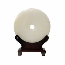 Chinese Natural Stone Round White Fengshui Plaque Display ws1664 picture