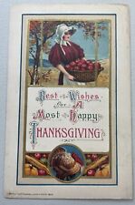 1913 John Winsch Thanksgiving turkey Postcard Woman carrying basket of apples picture