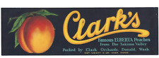 Original 1930s CLARK'S peach crate label Donald WA Elberta Clark Orchard damaged picture