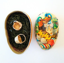 Vintage West Germany Paper Mache Easter Egg Container Decor Ducks Grass Baskets picture