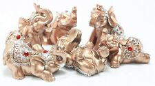 Set of 6 Gold Lucky Elephants Statues Feng Shui Figurine Home Decor Gift picture