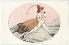 1920's French Art Deco Risqué Glamour Girl - Long Flowing Hair & Doll - Postcard picture